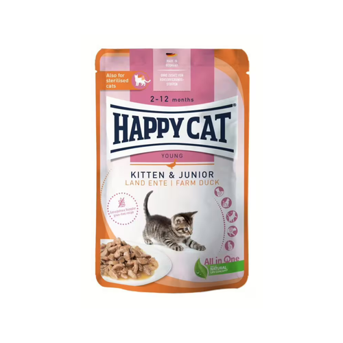 Happy Cat Junior - паучове за подрастващи котки с патешко месо в сос - 6 броя х 85 гр.