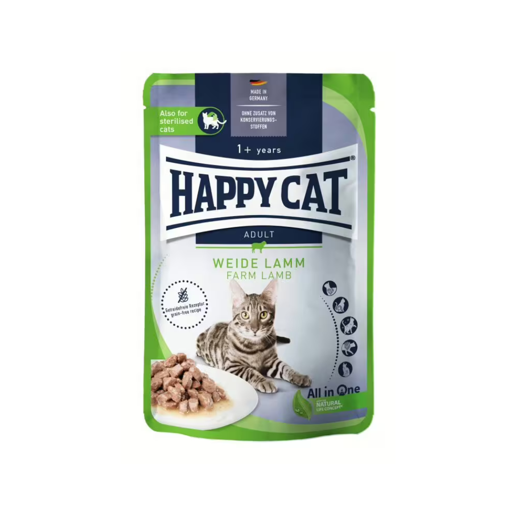 Happy Cat - паучове за котки с агнешко месо в сос - 6 броя х 85 гр.