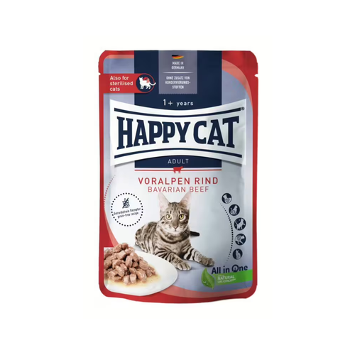 Happy Cat - паучове за котки с говеждо месо в сос - 6 броя х 85 гр.