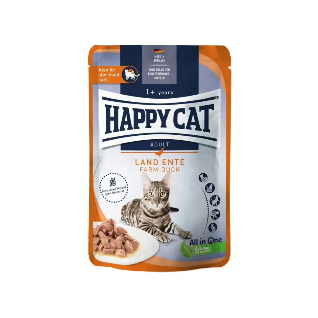 Happy Cat - паучове за котки с патешко месо - 6 броя х 85 гр.