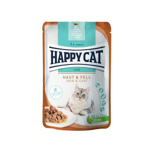 Happy Cat - паучове за котки с месо в сос за кожа и козина - 6 броя х 85 гр.