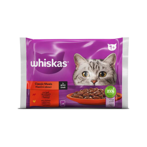 Whiskas - паучове за котки месни ястия в сос грейви - 6 броя х 4х85 гр.