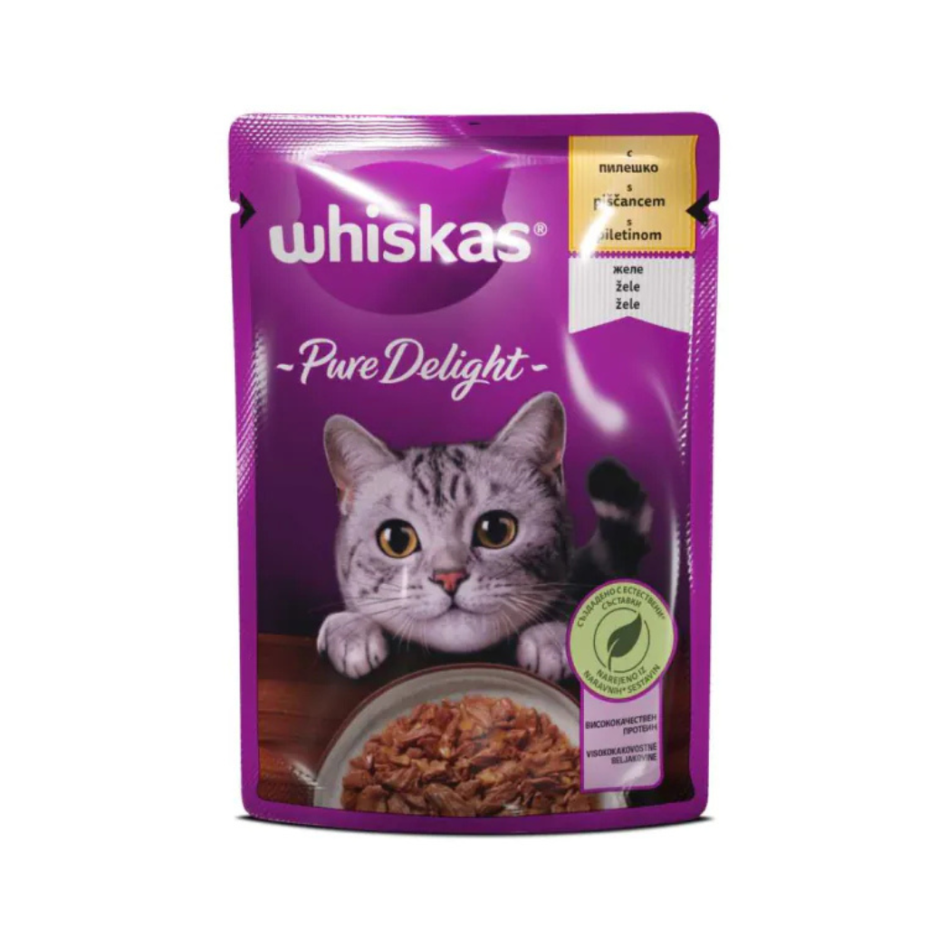 Whiskas Pure Delight - паучове за котки пилешко в желе - 12 броя х 85 гр.