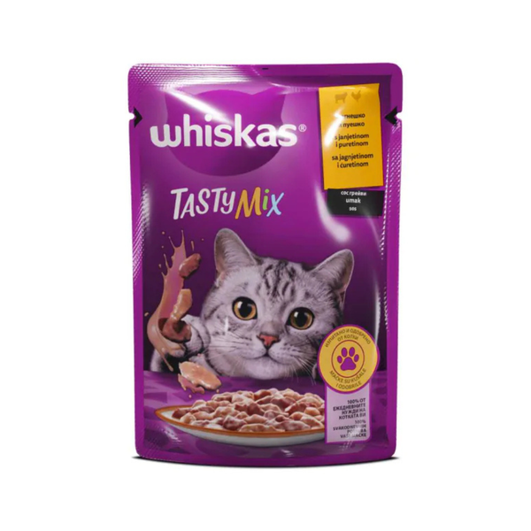 Whiskas Tasty Mix - паучове за котки агнешко и пуешко в сос грейви - 12 броя х 85 гр.