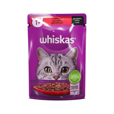 Whiskas - паучове за котки с говеждо - 12 броя х 85 гр.