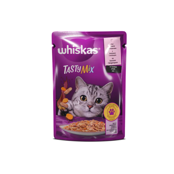 Whiskas Tasty Mix - паучове за котки със сьомга и моркови в сос грейви - 12 броя х 85 гр.