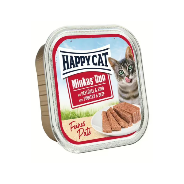 Happy Cat - пастет за котки с месо от домашни птици и плътно говеждо - 6 броя х 100 гр.