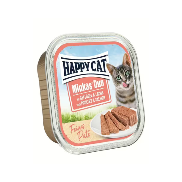 Happy Cat - пастет за котки с месо от домашни птици и сочна сьомга - 6 броя х 100 гр.