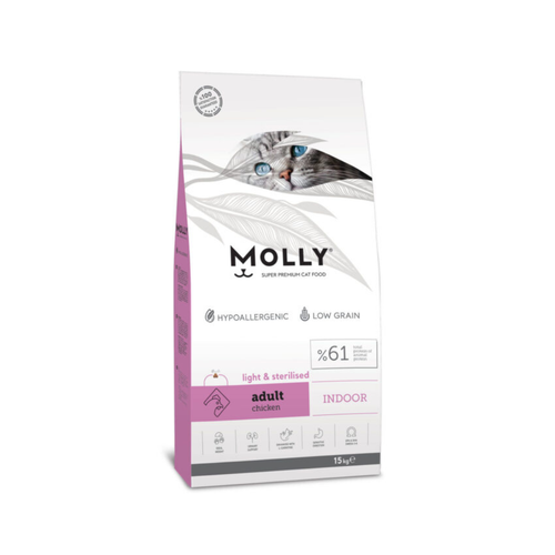 Molly - суха храна за кастрирани котки с наднормено тегло - 15 кг.