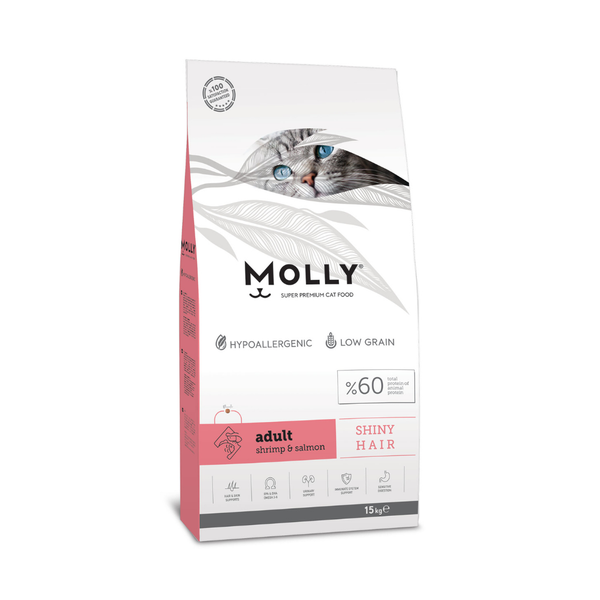 Molly - суха храна за котки за лъскава козина - 15 кг.
