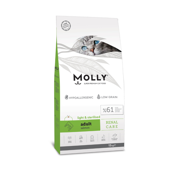 Molly - суха храна за кастрирани котки с бъбречни проблеми - 15 кг.