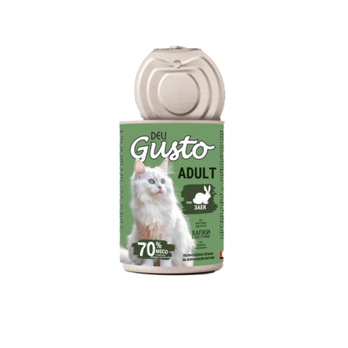 Deli Gusto Cat Rabbit - Консервирана храна за котки - хапки в сос заешко - 6 броя х 415 гр.