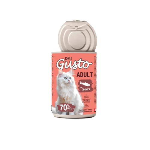 Deli Gusto Cat Salmon - Консервирана храна за котки - хапки в сос със Сьомга - 6 броя х 415 гр.