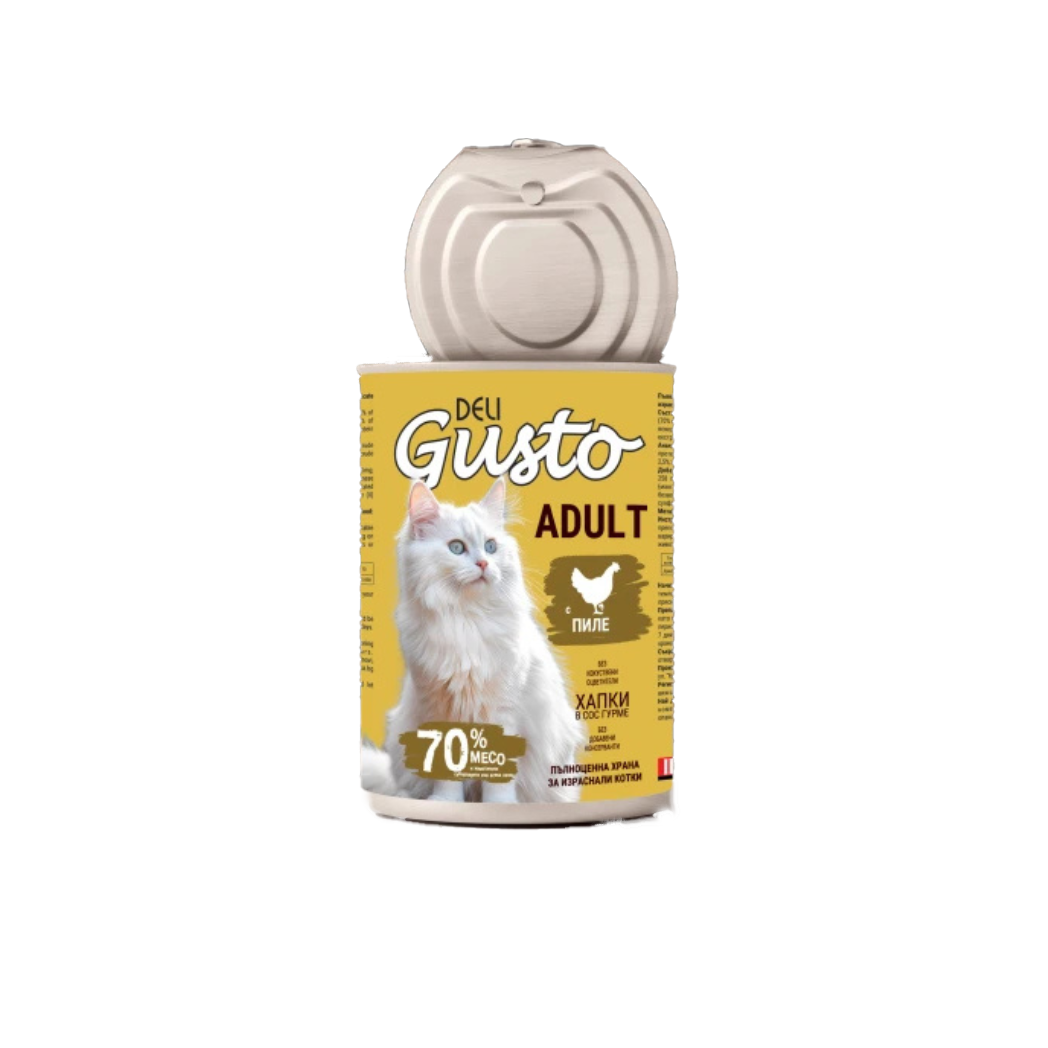 Deli Gusto Cat Chicken - Консервирана храна за котки - хапки в сос с пиле - 6 броя х 415 гр.