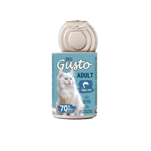 Deli Gusto Cat Tuna - Консервирана храна за котки - хапки в сос с риба тон - 6 броя х 415 гр.