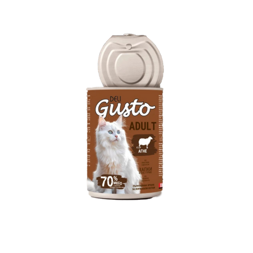 Deli Gusto Cat Lamb - Консервирана храна за котки - хапки в сос с агнешко - 6 броя х 415 гр.