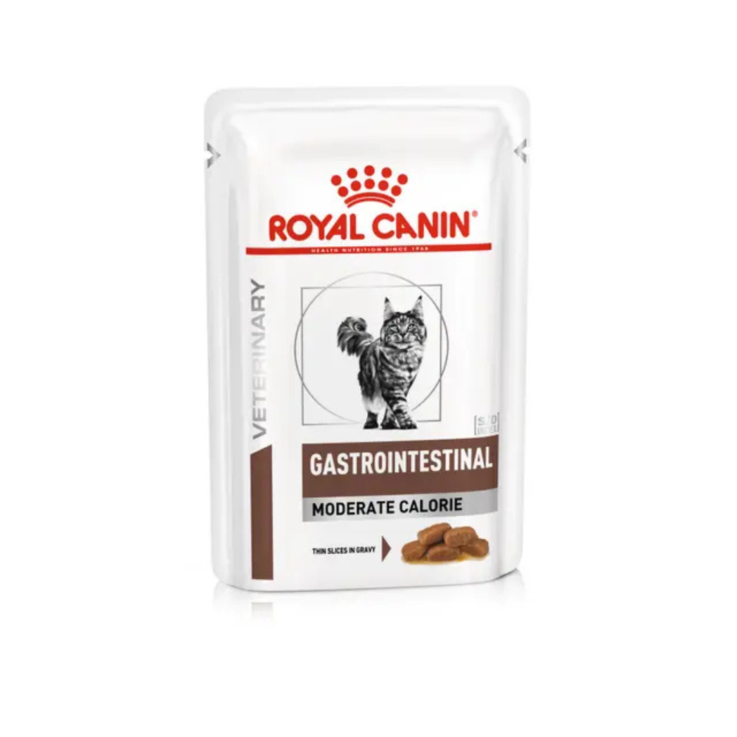 Royal Canin Gastrointestinal Moderate Calorie - Паучове за котки с грижа за стомашно-чревният тракт - 6 броя х 85 гр.