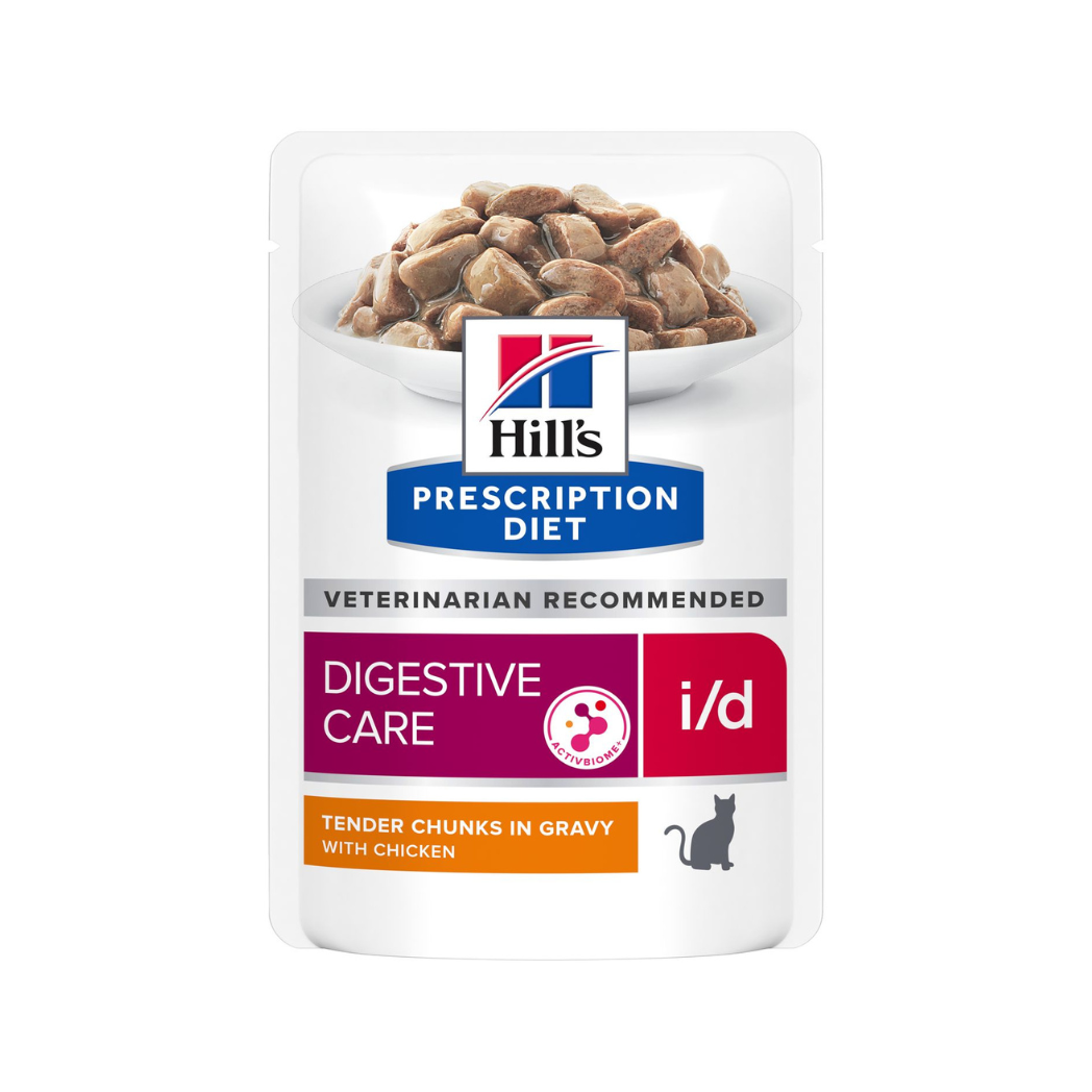 Hill's Prescription Diet i/d Digestive Care - Паучове за котки с грижа за стомашно-чревният тракт с пиле - 6 броя х 85 гр.