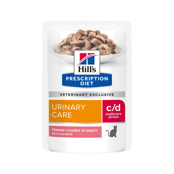 Hill's Prescription Diet c/d Urinary Care - Паучове за котки с грижа за уринарният тракт с сьомга - 6 броя х 85 гр.