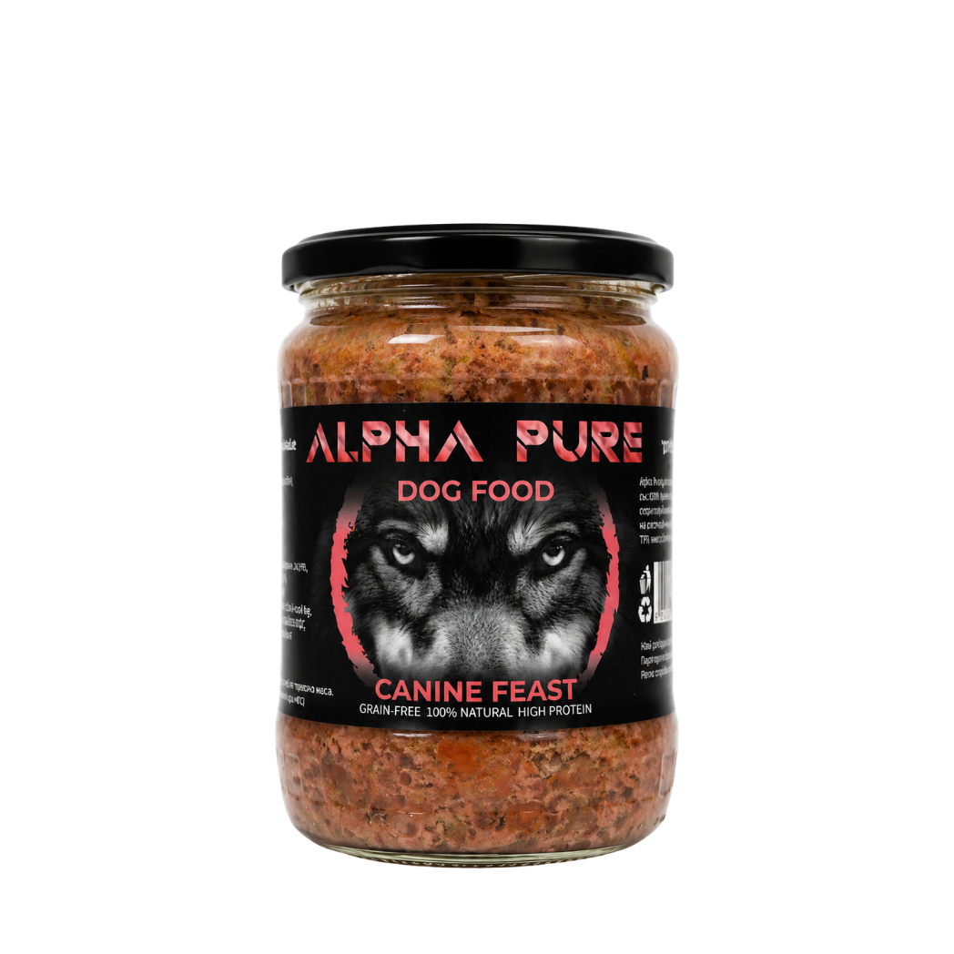 Alpha Pure - домашно приготвена храна за  възрастни кучета със свинско и зеленчуци - 8 броя x 500 гр.