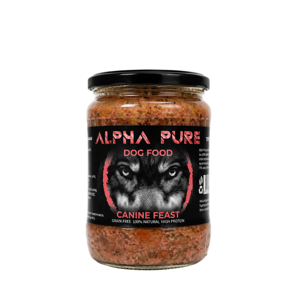 Alpha Pure - домашно приготвена храна за  възрастни кучета със свинско и зеленчуци - 8 броя x 500 гр.