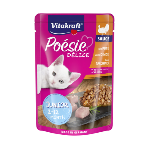 Poesie Delice Junior - пауч за подрастващи котки с пуешки гърди в сос - 6 броя х 85 гр.