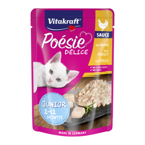 Poesie Delice Junior - пауч за подрастващи котки с пиле - 6 броя х 85 гр.