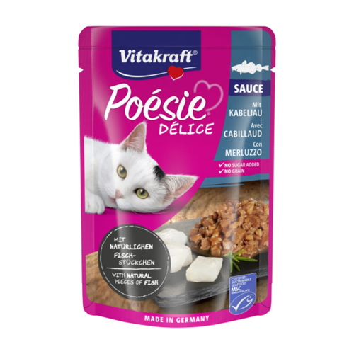 Poesie Delice - пауч за котки с атлантическа треска - 6 броя х 85 гр.