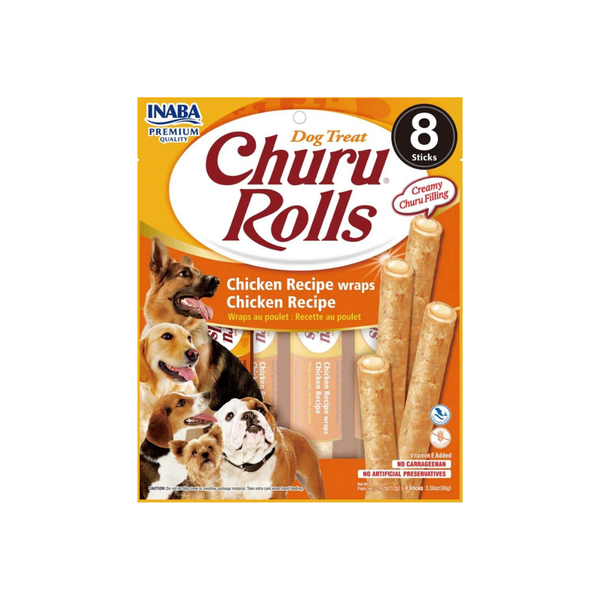Inaba Churu Rolls - Лакомство за кучета с пиле - 8 броя в опаковка х 12 гр.