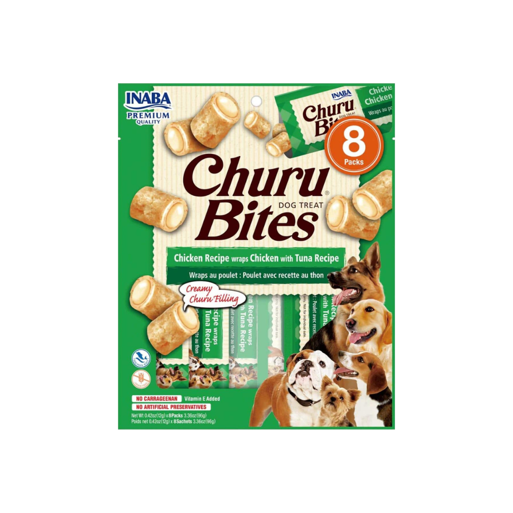 Inaba Churu Bites - Лакомство за кучета с пиле и риба тон - 8 броя в опаковка х 12 гр.