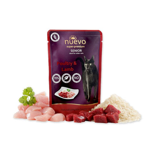 Nuevo super - senior premium adult - пауч за котки с пиле и агне - 6 броя х 85 гр.