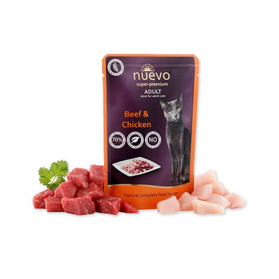 Nuevo super - premium adult - пауч за котки с говеждо и пиле - 6 броя х 85 гр.