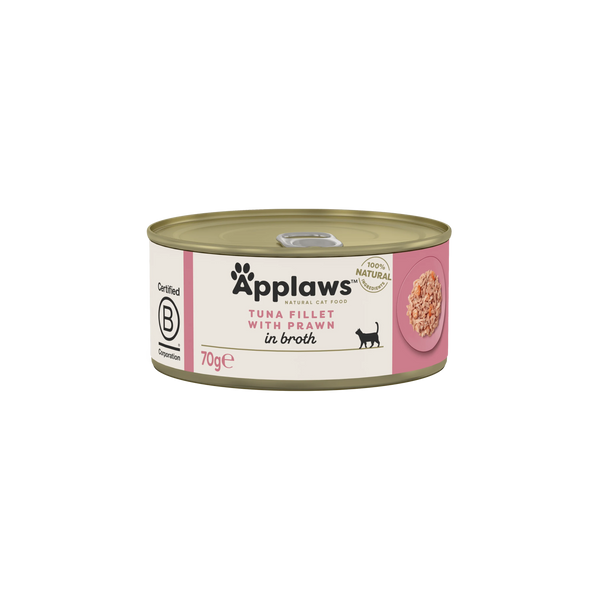 Applaws - консервирана храна за котки с риба тон със скариди в бульон - 6 броя х 70 гр. или 6 броя х 156 гр.