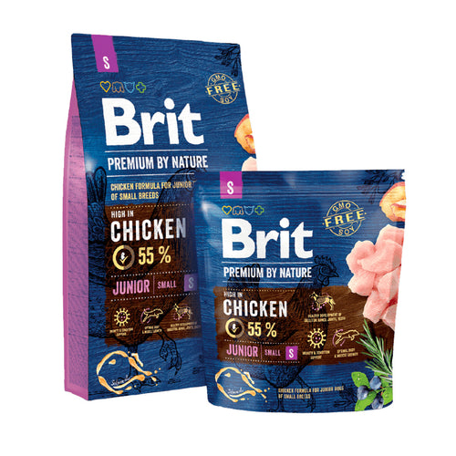 Brit Premium Junior S - суха храна за подрастваши кучета от малки породи с прясно пилешко месо - 8 кг.