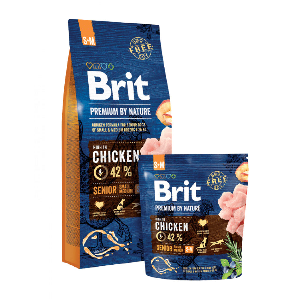 Brit Premium Senior S/M - суха храна за кучета над 7 години за малки и средни породи с прясно пилешко месо