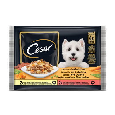 Cesar - паучове за кучета с пиле и говеждо в желе - 6 броя x 4x100 гр.