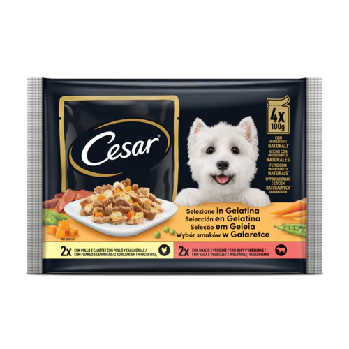 Cesar - паучове за кучета с пиле и говеждо в желе - 6 броя x 4x100 гр.