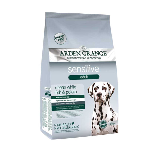 Arden Grange - суха храна за кучета с чувствителен стомах бяла риба и картоф - 12 кг.