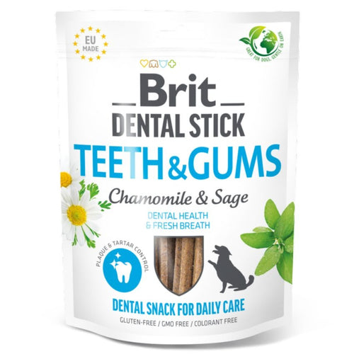 Brit Dental - лакомства за куче дентални пръчици с лайка и градински чай за здрави зъби и венци -  7 броя в опаковка