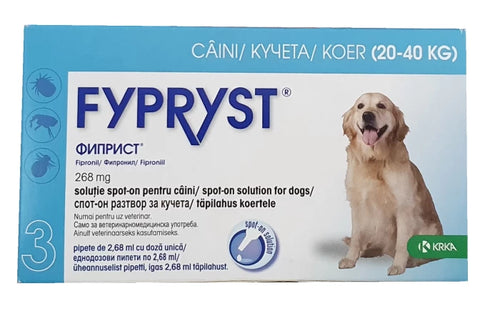 Fypryst Spot-on - Противопаразитни пипети за кучета от 20 кг. до 40 кг. - 3 броя в опаковка