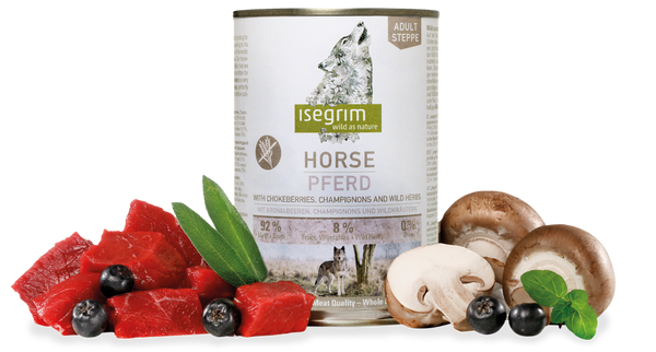 Isegrim - консервирана храна  за кучета с конско, арония и гъби - 6 броя х 800 гр.