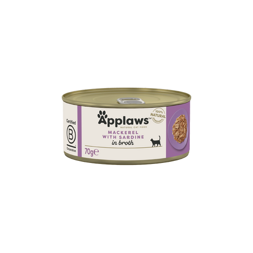 Applaws - консервирана храна за котки със скумрия и сардини в бульон - 6 броя х 70 гр.