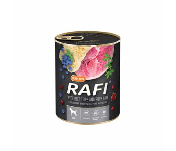 RAFI – консервирана храна за кучета с шунка и телешко шкембе – 6 броя x 800 гр.