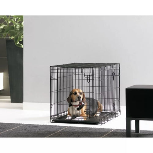 Dog Cottage 76 - Сгъваема метална клетка  с врата отгоре и отпред, черна с пластмасова тава