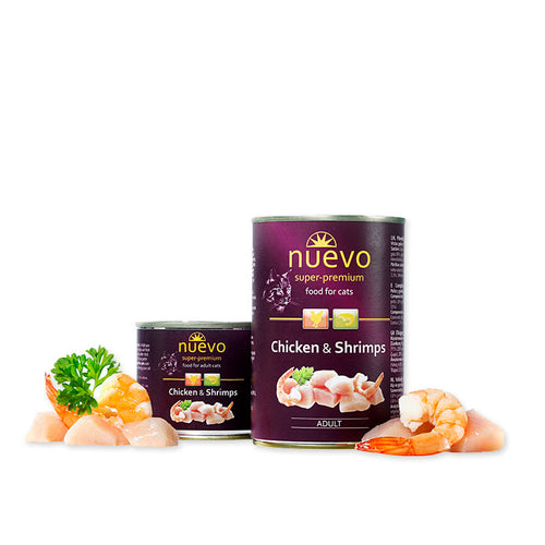 Nuevo ADULT - консервирана храна  за котки с пиле и скариди - 6 броя x 400 гр.