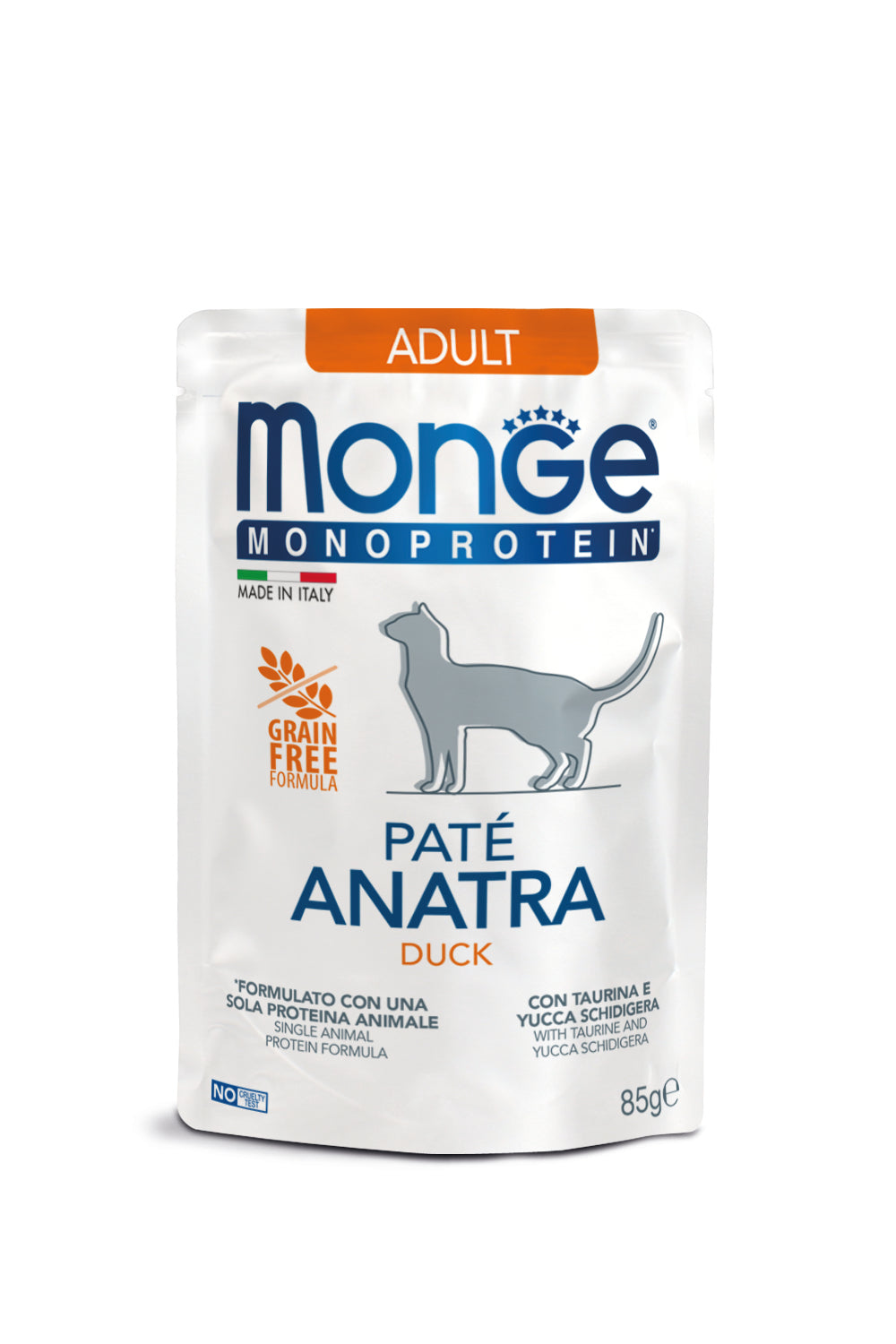 Monge Monoprotein - паучове за котки с патешко и картофи - 6 броя x 85 гр.