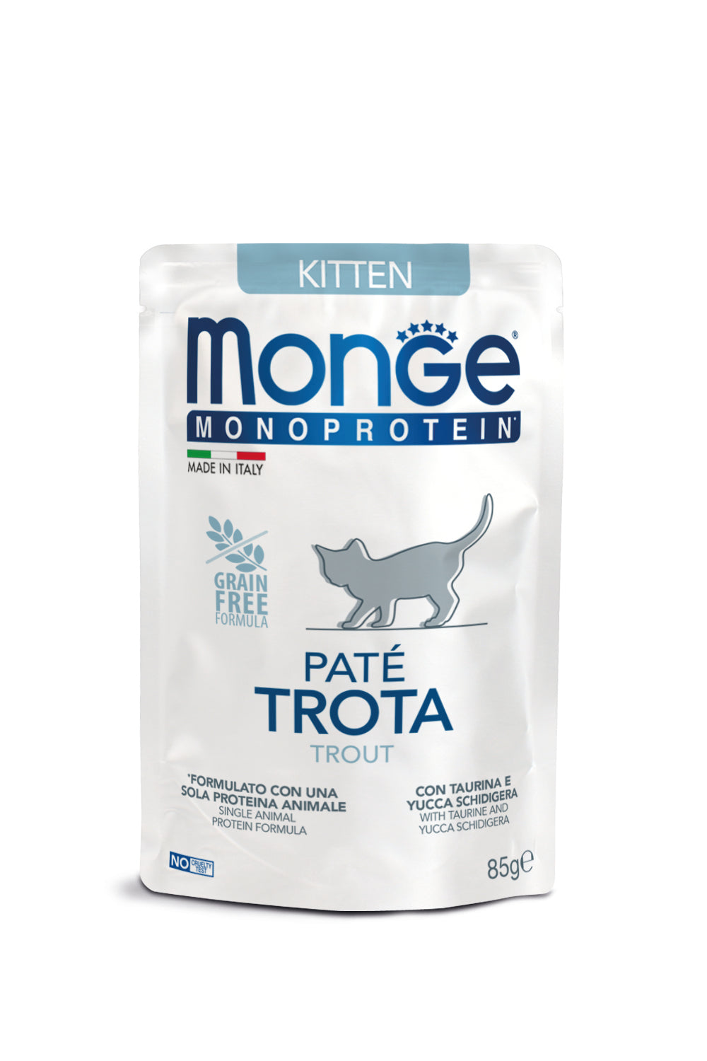 Monge Monoprotein - паучове за подрастващи котки с пъстърва и картофи - 6 броя x 85 гр.