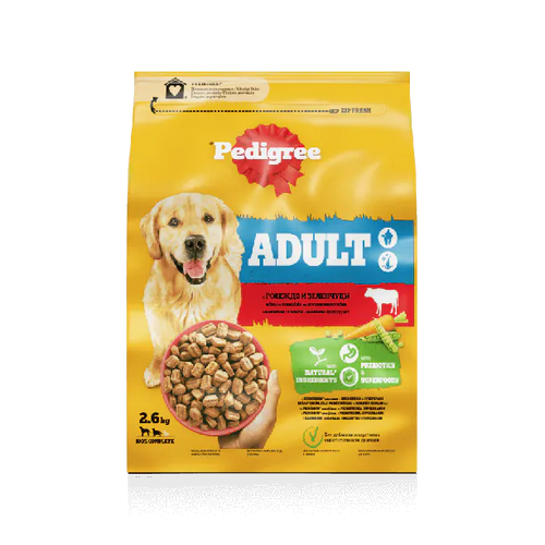 Pedigree - суха храна за кучета с говеждо и зеленчуци - 2.6 кг.