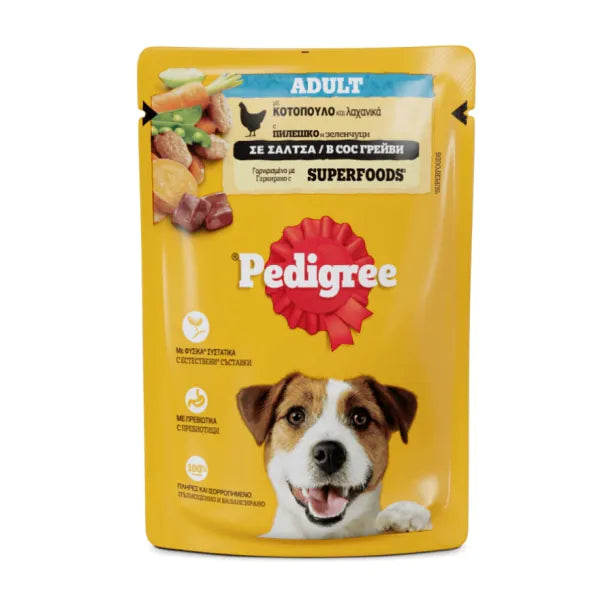 Pedigree - паучове за кучета с пилешко и зелeнчуци в сос грейви - 12 броя x 100 гр.