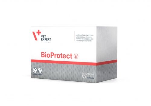 Vet Expert BioProtect -Хранителна добавка за намаляване на риска от диария при кучета и котки - 60 капсули в опаковка